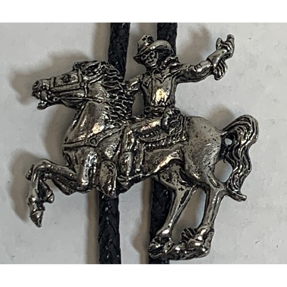 Vintage 90's Bolo Western Tie - Bronc Rider Saddle - Leather Braid